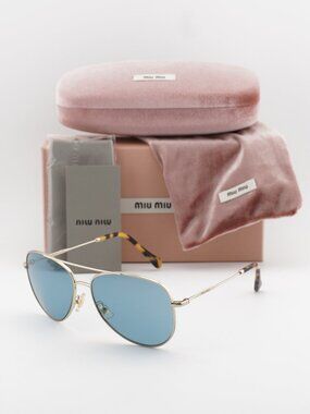 Miu Miu MU61US ZVN6P2 Aviator Sunglasses – Gold\Blue
